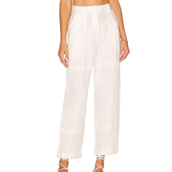 Just BEE Queen White Trouser Pants MEDIUM Wide Leg Kai Linen Pleated $385 NEW - Picture 1 of 8